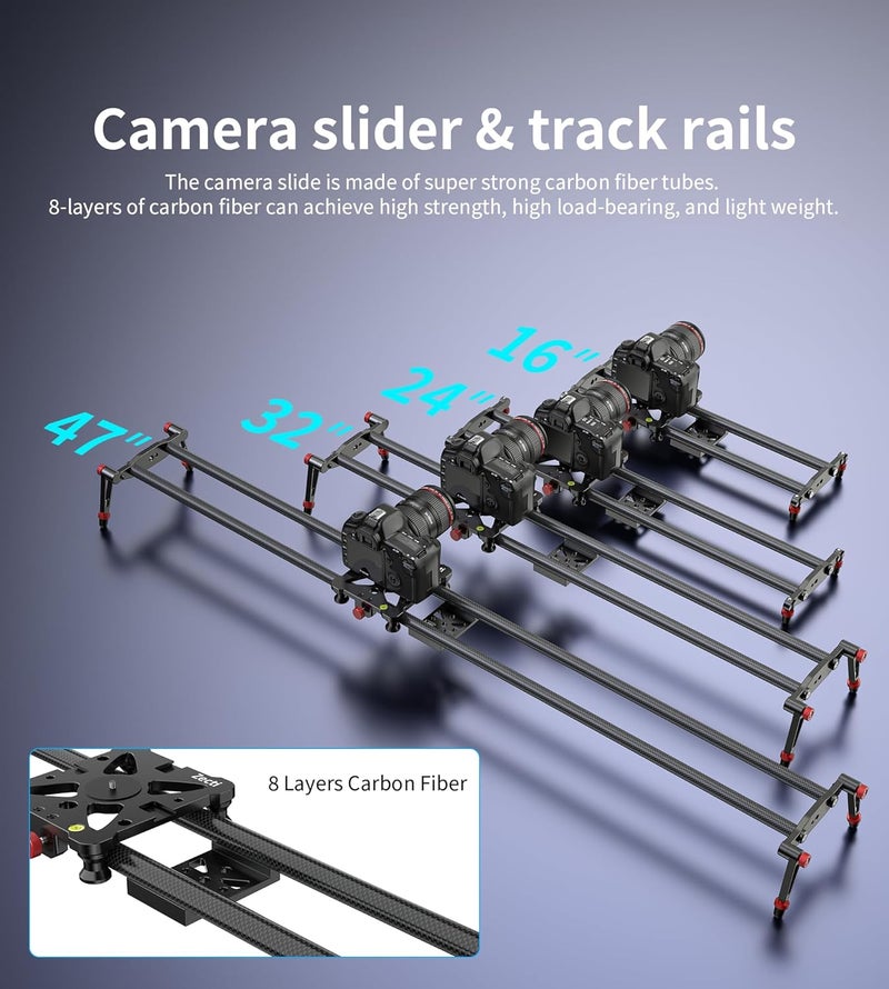 Zecti Camera Slider 32 "/80 cm Adjustable Carbon Fiber Camera Dolly Track Slider Video Stabilizer Rail for Camera DSLR Video Movie Photography Camcorder Stabili - Image 2